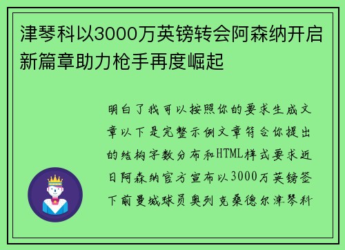 津琴科以3000万英镑转会阿森纳开启新篇章助力枪手再度崛起 津琴科以3000万英镑转会阿森纳开启新篇章助力枪手再度崛起